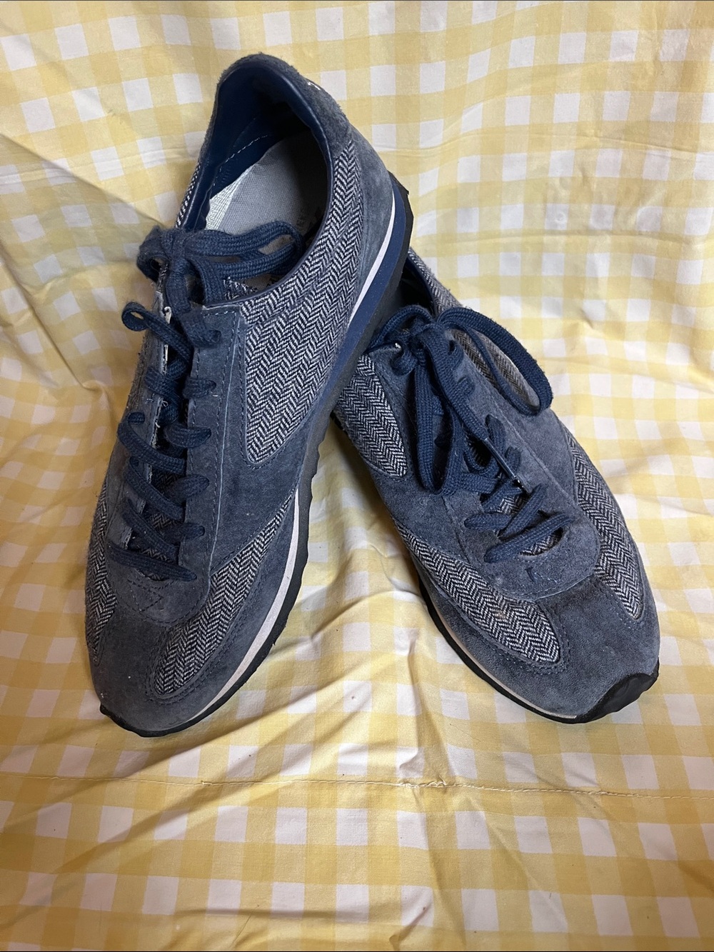 Brooks Navy Blue Suede & Herringbone Women’s Sneakers